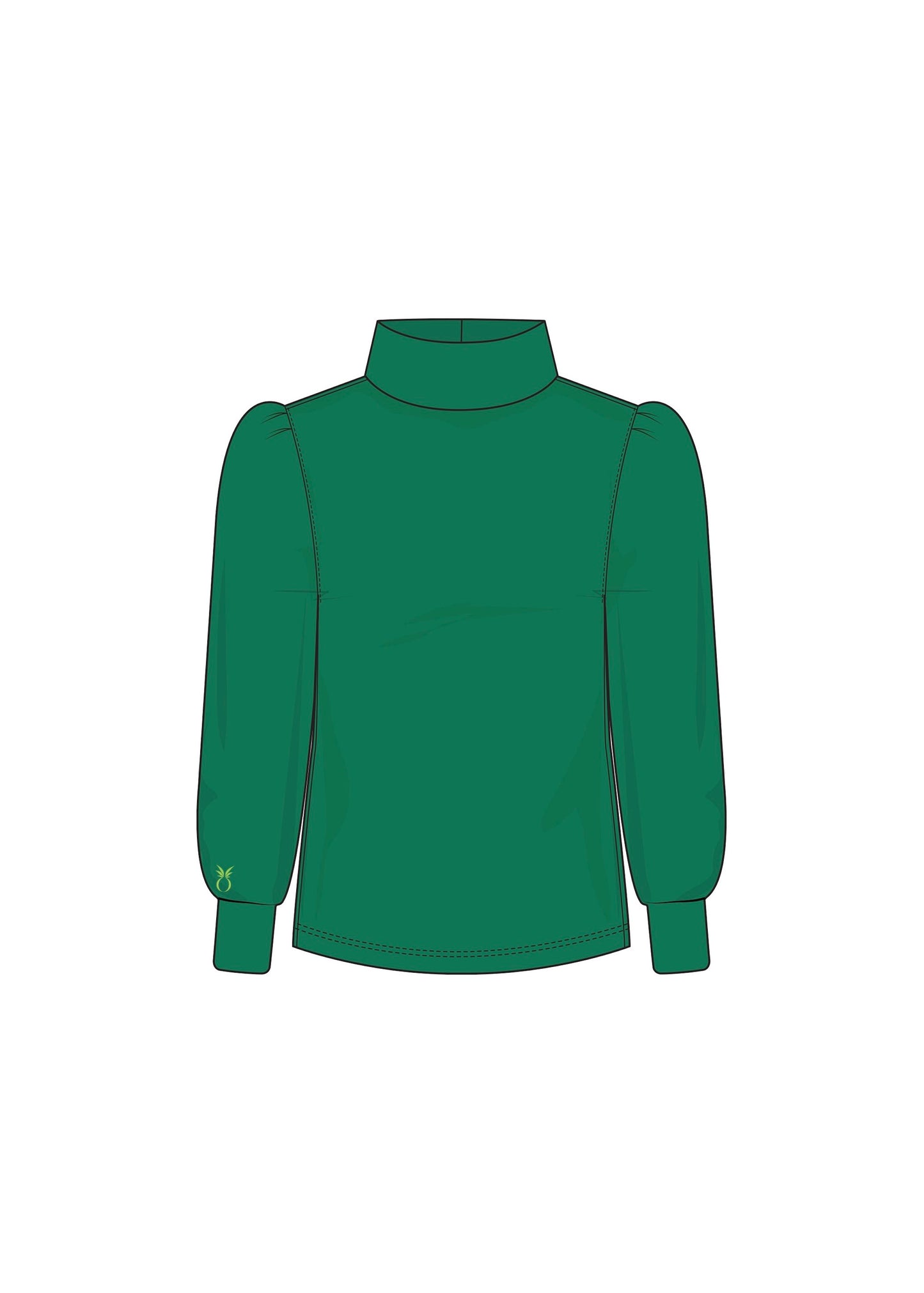 Palace Puff Sleeve Turtleneck in Vello Fleece (Emerald)