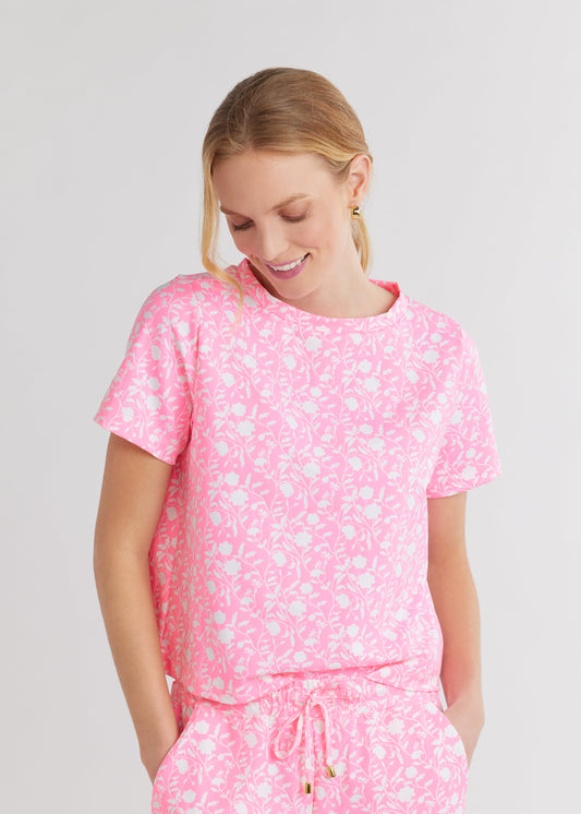 Surfside Crop Tee in Repreve Stretch (Cotton Candy Floral)
